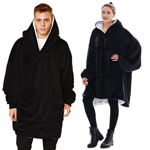 Black comfy hooded blanket - black,