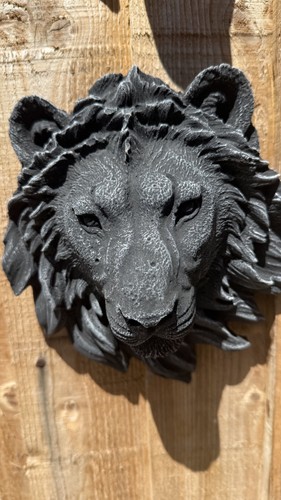 Stone lions head wall - stone, fence
