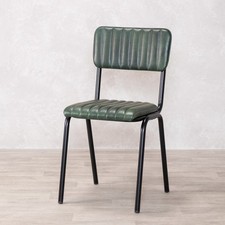 PINE GREEN REAL LEATHER DINING CHAIR VINTAGE STYLE STACKABLE SEATING BLACK FRAME