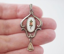 Vintage Charles Horner guilloche enamel Sterling Silver Pendant 925 CH.