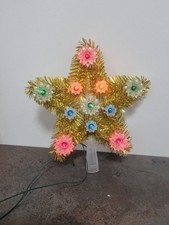 Vintage (Woolworths?) Electric Light Up Star Christmas Tree Topper  Gold Tinsel 