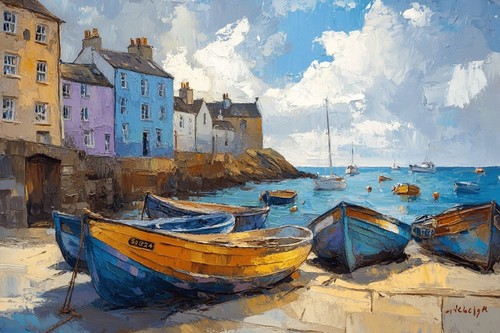 Seaside seascape boats canvas - seascape,