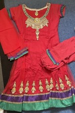 Ladies Rupali Red Churidar Suit Dress High Neck Embellished Size Medium M