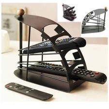 Remote Control Holder 4 Slot Compartments Black Organiser Rack METAL TV DVD