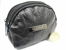 MENS LADIES SUPER SOFT GENUINE BLACK LEATHER COIN CHANGE POUCH PURSE WALLET     
