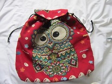 RED EMBROIDERED OWL BACKPACK BAG BOHO HIPPIE HIPPY