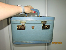 Vintage small  McBrine Viscount  aqua blue Lock Tray baggage bag