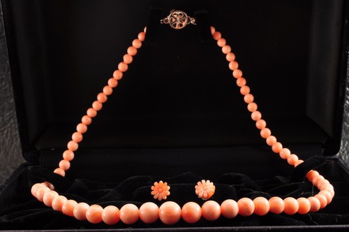 Salmon pink coral necklace and - salmon,