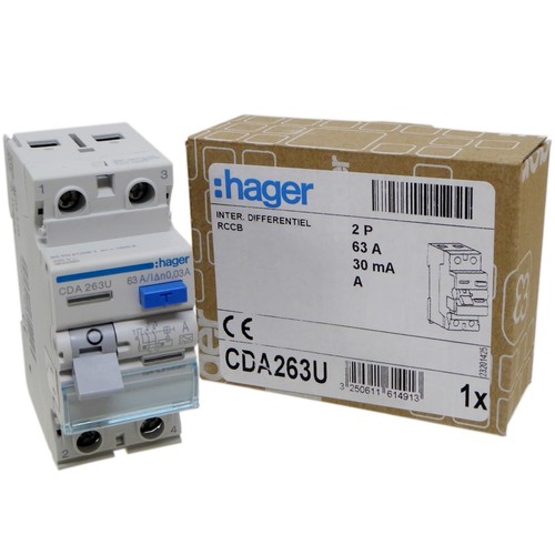 Hager cda263u 63a rcd pole - rcd,