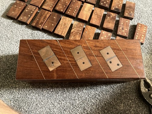 Wood and brass inlaid - inlaid, dominoes