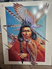 Vintage 1995 Thierry Chatelain Native American Art Picture Man Hawk