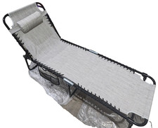 Basic Lay Flat Steel Frame Sun Lounger -Variable Reclining Positions &Side Pouch
