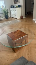 RAFT Reclaimed Teak Root Coffee Table – Glass Top Luxury Wood – 3 Interchangeabl