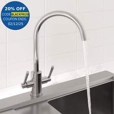 Modern Mono Kitchen Sink Mixer Tap Twin Lever Chrome Curved Swivel Spout Faucet