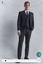 Next - Men’s 3 Piece Navy Check Suit- Jacket 36L, Waistcoat 36R, Pants 32 + Tie