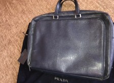 Prada Milano Saffiano Travel BriefCase Bag Document Holder BALTICO BLUE VR0077