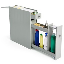 Slim Bathroom Storage Unit - Grey Slimline Narrow Cabinet w/ Shelving - VonHaus