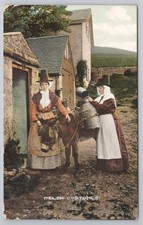 Welsh Costumes Postcard Woman on Donkey & Milkmaid Llandudno 1907 Wales