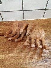 INDONESIAN BALI HAND CARVED WOODEN HANDS / ODD PAIR ORNAMENTS