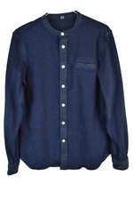 Edwin Oldman Shirt Mens Cotton Collarless Shirt Button Size S Blue