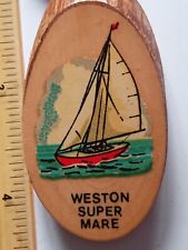 Vintage Old Keyring wood  Wooden Weston-super-Mare Sailing Sail Boat 
