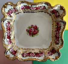 Antique Crescent China George Jones & Sons Pink Roses & Gold Fluted Dish