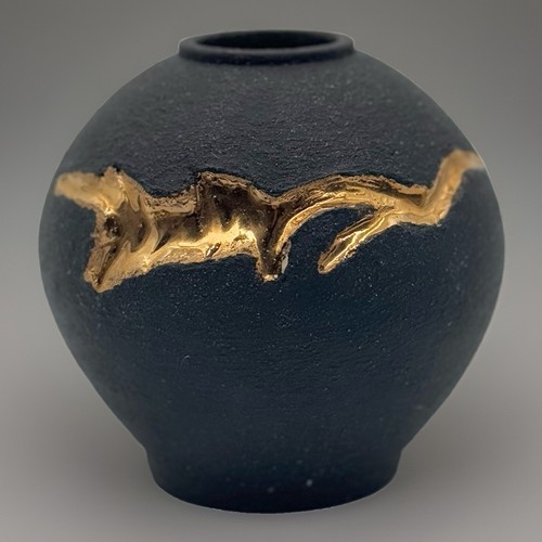 Kintsugi ceramic vase black - ceramic,