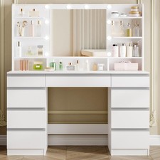 White Vanity Desk with LED