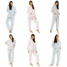 Ladies Fluffy Fleece Pyjama Set Warm Cosy Teddy Sherpa Girl's Pjs Loungewear Set