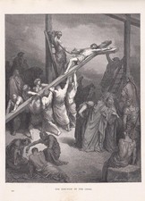 1870 GUSTAVE DORE Print - "The Erection of the Cross" - 8.5 x 12.8 Inches