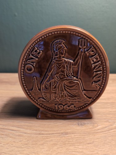 One penny glazed money box - penny,