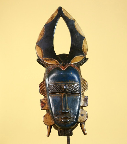 African wooden mask wall - wooden,