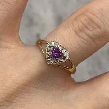 Amethyst Love Heart Ring 9ct 375 Yellow Gold - Size M