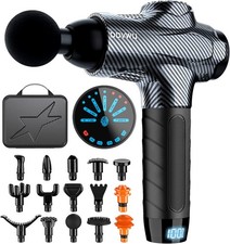 Cordless Deep Tissue Massage Gun LCD Touch 7-Speeds 15-Heads Carbon by DYZI