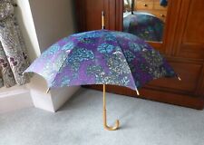 Vintage Wooden Handle St Michael M&S Umbrella. Purple And Blue Floral Design.