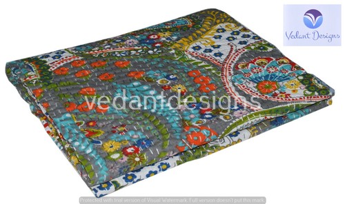Art kantha queen quilt - kantha,