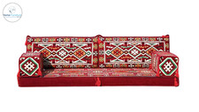 ARABIC MAJLIS JALSA TURKISH SOFA, OTTOMAN FLOOR CUSHION SEATING FULL SET RED