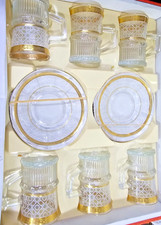 Turkish Arabic Tea Set of 6 Kahwa Glass Cup With Saucer Gold Gift