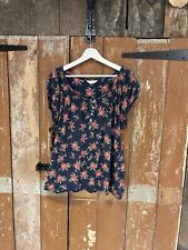 BHS Authentic Tunic Top Blouse Short Sleeve Navy Blue Floral Pattern Casual 14