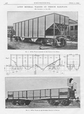 1905 2x Antique Engineering Prints- 50 Ton Mineral Wagons on the French Railways