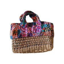 Naj Oreali Small Wicker Summer Handbag  With Patchwork Lining