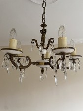 antique French chandelier brass and marble with cherub and drops
