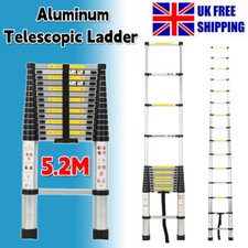 5.2M/17Ft Telescopic Straight Ladder Aluminium Multi Purpose Extendable 15 Steps