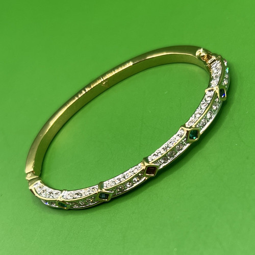 Gold tone crystal bangle - gold,