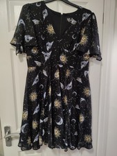 Hell Bunny 2XL 18 Solaris Celestial Sun Moon Dress Goth Alt Floaty Star Black