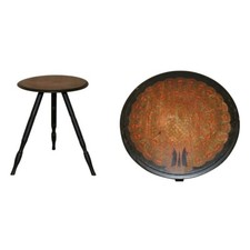 STUNNING ANTIQUE CIRCA 1900 HAND MADE PEACOCK DECORATED SIDE END LAMP WINE TABLE