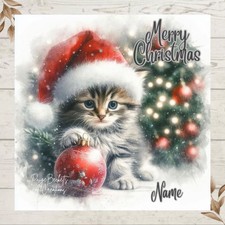 Personalised Adorable Festive KITTEN Cat CHRISTMAS Greeting Card ANY NAME/NAMES