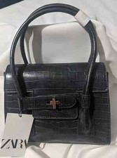 Zara Grey Mock Croc City Bag With Double Handle