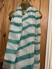 Oliver Bonas Women's Scarf 29”x70” Green White Polka dot Striped