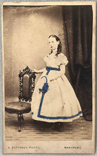CDV GIRL BY BETTONEY MARYPORT GIRL RINGLETS IN HAIR TINTED BLUE DRESS SHOP FRONT
